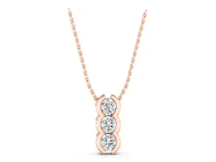 Three Stone Round Diamond Pendant Set in Rose gold with Shared Prong Setting