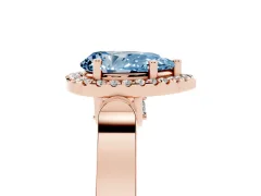 Fancy Blue Pear Cut Diamond Halo Ring Set in Rose gold with Pavé-Lined Split Shank Band