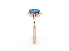 Fancy Blue Radiant Cut Diamond Round Cluster Halo Ring Set in Rose gold with Solitaire Band and Prong Setting
