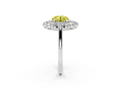 Fancy Yellow Round Cut Diamond Floral Double Halo Ring Set in Platinum with Round Petals