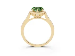 Fancy Green Heart Cut Diamond Halo Ring Set in Yellow gold with Pavé-Lined Shoulders and Prong Setting