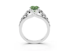 Fancy Green Oval Cut Diamond Solitaire Ring Set in White gold with Pavé-Set Band and Prong Setting