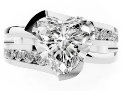 Heart Cut Diamond Solitaire Ring Set in White gold with Channel Set Split Shank and Tension Prongs