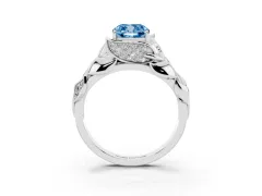 Fancy Blue Cushion Cut Diamond Leaf-Inspired Engagement Ring Set in White gold with Round Accents