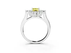 Fancy Yellow Emerald Cut Diamond Cluster Halo Ring Set in Silver with Marquise and Round Accents