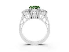 Fancy Green Heart Cut Diamond Three-Stone Ring Set in Silver with Textured Band