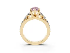 Fancy Pink Marquise Cut Diamond Pavé Engagement Ring Set in Yellow gold with Prong Setting