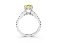 Fancy Yellow Heart Cut Diamond Solitaire Ring Set in White gold with Brilliant Pavé Band and Prong Setting