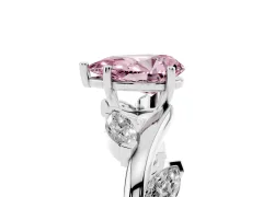 Fancy Pink Pear Cut Diamond Solitaire Ring Set in Platinum with Twisted Marquise Accent Band