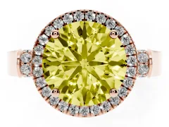 Fancy Yellow Round Cut Diamond Halo Ring Set in Rose gold with Pavé-Lined Split Shank Band