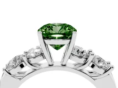 Fancy Green Cushion Cut Diamond Five-Stone Prong Set Ring Set in Platinum with Classic Band