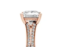 Princess Cut Diamond Split Shank Pavé Engagement Ring Set in Rose gold with Prong-Set Center Stone
