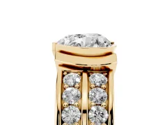 Heart Cut Diamond Wide Channel Set Band Ring Set in Yellow gold with Bezel Setting