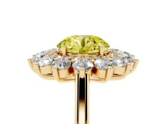 Fancy Yellow Round Cut Diamond Floral Double Halo Ring Set in Yellow gold with Round Petals