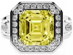 Fancy Yellow Asscher Cut Diamond Halo Ring Set in Silver with Pavé and Bezel Accent Split Shank