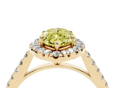 Fancy Yellow Marquise Cut Diamond Halo Pavé Engagement Ring Set in Yellow gold with Prong Setting
