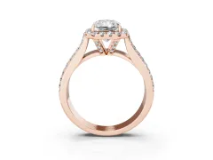 Radiant Cut Diamond Halo Ring Set in Rose gold with Pavé Band and Raised Center Setting