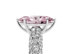 Fancy Pink Marquise Cut Diamond Pavé Band Solitaire Ring Set in White gold with Close-Set Accent Stones and Prong Setting