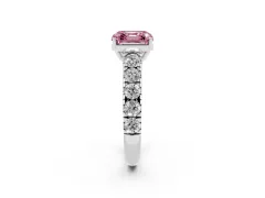 Fancy Pink Asscher Cut Diamond Solitaire Ring Set in Platinum with Cut-Down Micro Pavé Band and Prong Setting
