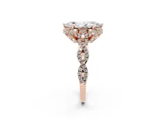 Marquise Cut Diamond Halo Twist Band Solitaire Ring Set in Rose gold with Prong-Set Center Stone
