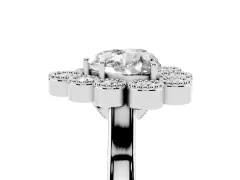 Heart Cut Diamond Cluster Halo Ring Set in White gold with Milgrain Bezel Accents and Plain Band