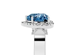 Fancy Blue Heart Cut Diamond Halo Ring Set in Platinum with Twist Band and Pavé Accents