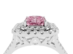 Fancy Pink Radiant Cut Diamond Double Halo Ring Set in Silver with Pavé Split Shank and Prong Setting