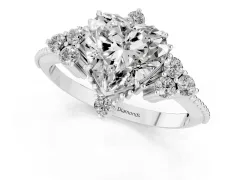 Heart Cut Diamond Cluster Ring Set in Platinum with Beaded Band