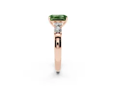 Fancy Green Emerald Cut Diamond Five-Stone Prong Set Engagement Ring Set in Rose gold with Channel Band