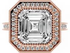Asscher Cut Diamond Halo Milgrain Pavé Band Ring Set in Rose gold with Prong Setting