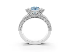Fancy Blue Oval Cut Diamond Milgrain Halo Pavé Engagement Ring Set in White gold with Prong Setting