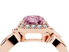 Fancy Pink Radiant Cut Diamond Halo Floral Band Ring Set in Rose gold with Prong Setting