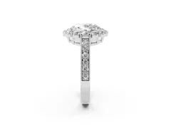 Oval Cut Diamond Halo Pavé Engagement Ring Set in Platinum with Milgrain Detailing