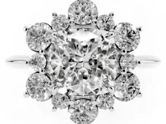 Cushion Cut Diamond Cluster Halo Ring Set in White gold with Solitaire Band and Prong Setting
