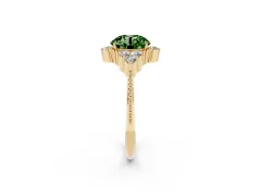 Fancy Green Round Cut Diamond Cluster Ring Set in Yellow gold with Beaded Band