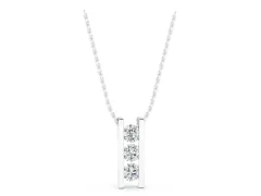 Vertical Channel-Set Round Diamond Bar Pendant Set in Silver with Three Stones
