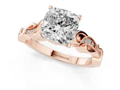 Cushion Cut Diamond Vine Band Solitaire Ring Set in Rose gold with Milgrain Prong Setting