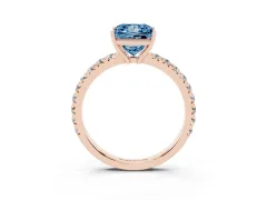 Fancy Blue Princess Cut Diamond Pavé Solitaire Engagement Ring Set in Rose gold with Prong Setting