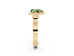 Fancy Green Pear Cut Diamond Halo Ring Set in Yellow gold with Pavé-Lined Split Shank Band
