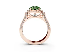 Fancy Green Round Cut Diamond Halo Ring Set in Rose gold with Pavé-Lined Split Shank Band
