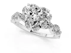 Heart Cut Diamond Halo Twist Band Solitaire Ring Set in Silver with Prong-Set Center Stone
