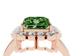 Fancy Green Princess Cut Diamond Halo Cluster Engagement Ring Set in Rose gold with Solitaire Band and Prong Setting
