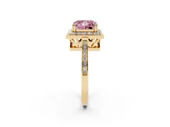 Fancy Pink Princess Cut Diamond Halo Ring Set in Yellow gold with Accent-Lined Split Shank and Prong Setting