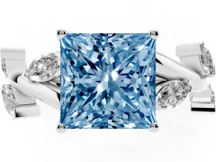 Fancy Blue Princess Cut Diamond Solitaire Ring Set in White gold with Twisted Marquise Accent Band