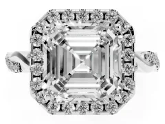 Asscher Cut Diamond Halo Twist Band Solitaire Ring Set in Platinum with Prong Setting