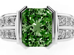 Fancy Green Radiant Cut Diamond Wide Channel Set Band Ring Set in White gold with Bezel Setting