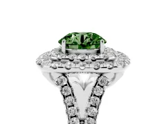 Fancy Green Round Cut Diamond Double Halo Ring Set in Platinum with Pavé Split Shank and Prong Setting