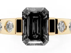 Fancy Black Emerald Cut Diamond Channel-Set Band Ring Set in Yellow gold with Bezel Prong Setting