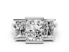 Radiant Cut Diamond Three-Stone Channel Set Ring Set in White gold with Smooth Polished Band
