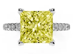 Fancy Yellow Princess Cut Diamond Solitaire Ring Set in White gold with Brilliant Pavé Band and Prong Setting